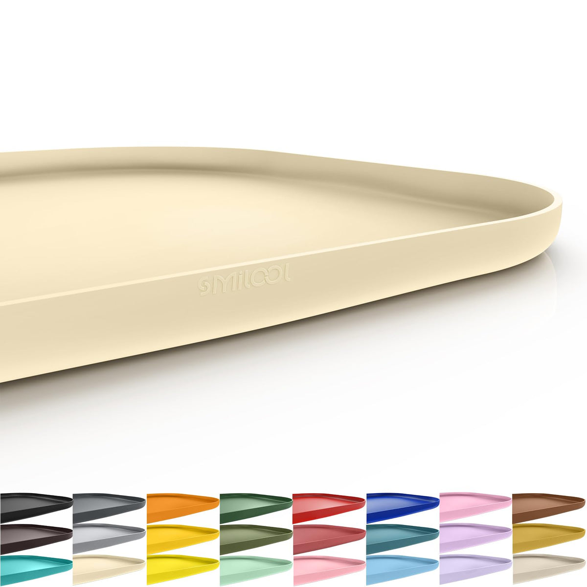 SMILOOL Waterproof Silicone Pet Food Mat with Raised Edge for Dog & Cat | 19" x 12" Non-Slip Pet Feeding Mats with Lip for Food & Water Bowl, Food Grade, Easy Cleaning, Beige