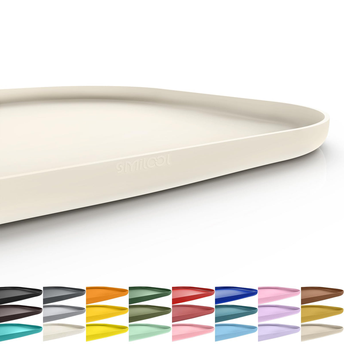 SMILOOL Waterproof Silicone Pet Food Mat with Raised Edge for Dog & Cat | 19" x 12" Non-Slip Pet Feeding Mats with Lip for Food & Water Bowl, Food Grade, Easy Cleaning, Beige