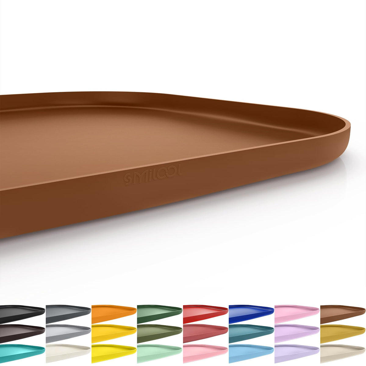 SMILOOL Waterproof Silicone Pet Food Mat with Raised Edge for Dog & Cat | 19" x 12" Non-Slip Pet Feeding Mats with Lip for Food & Water Bowl, Food Grade, Easy Cleaning, Beige