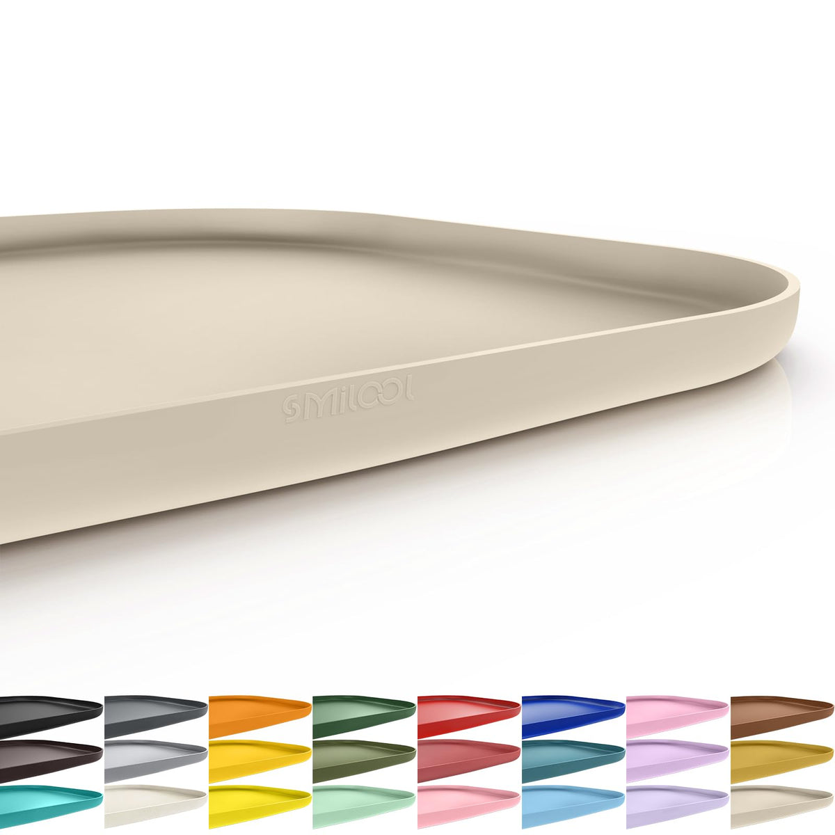 SMILOOL Waterproof Silicone Pet Food Mat with Raised Edge for Dog & Cat | 19" x 12" Non-Slip Pet Feeding Mats with Lip for Food & Water Bowl, Food Grade, Easy Cleaning, Beige