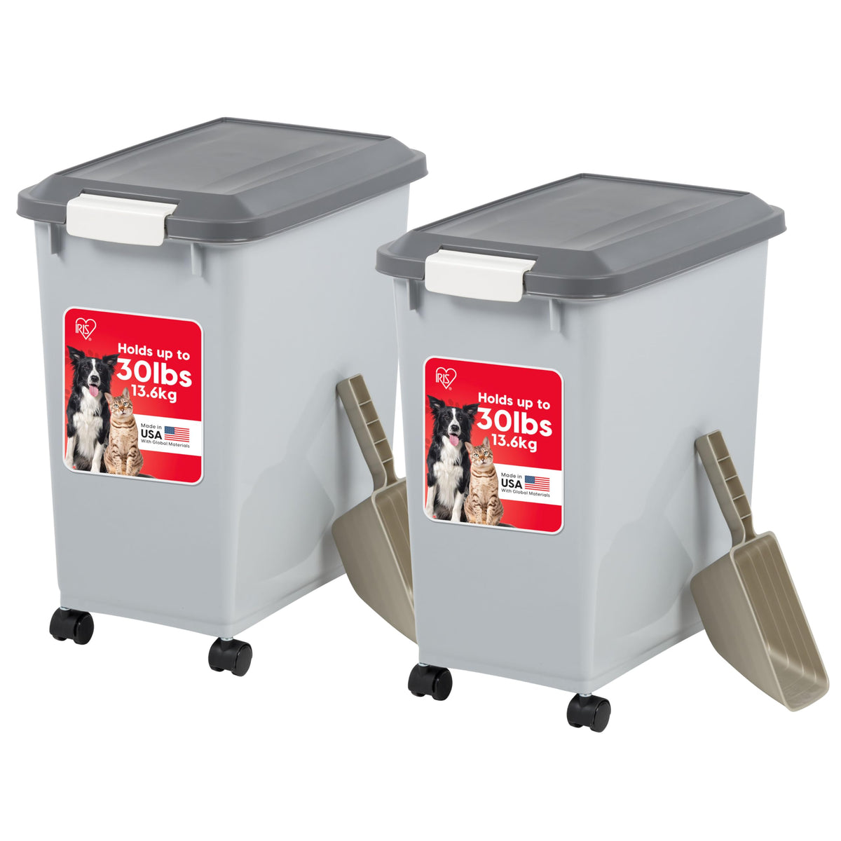 IRIS USA Dog Food Storage Container, 2-Pack, Up to 54 lbs, Black | Made in USA, Comes with Wheels, Airtight Seal, BPA-Free, Bird Seed, Cat food, Cat Litter, Treats, Multi-Pet Use