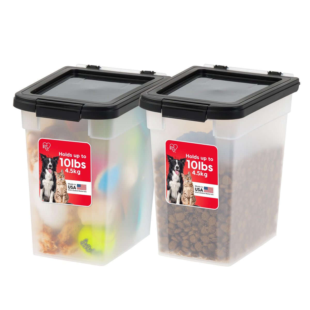 IRIS USA Dog Food Storage Container, 2-Pack, Up to 54 lbs, Black | Made in USA, Comes with Wheels, Airtight Seal, BPA-Free, Bird Seed, Cat food, Cat Litter, Treats, Multi-Pet Use