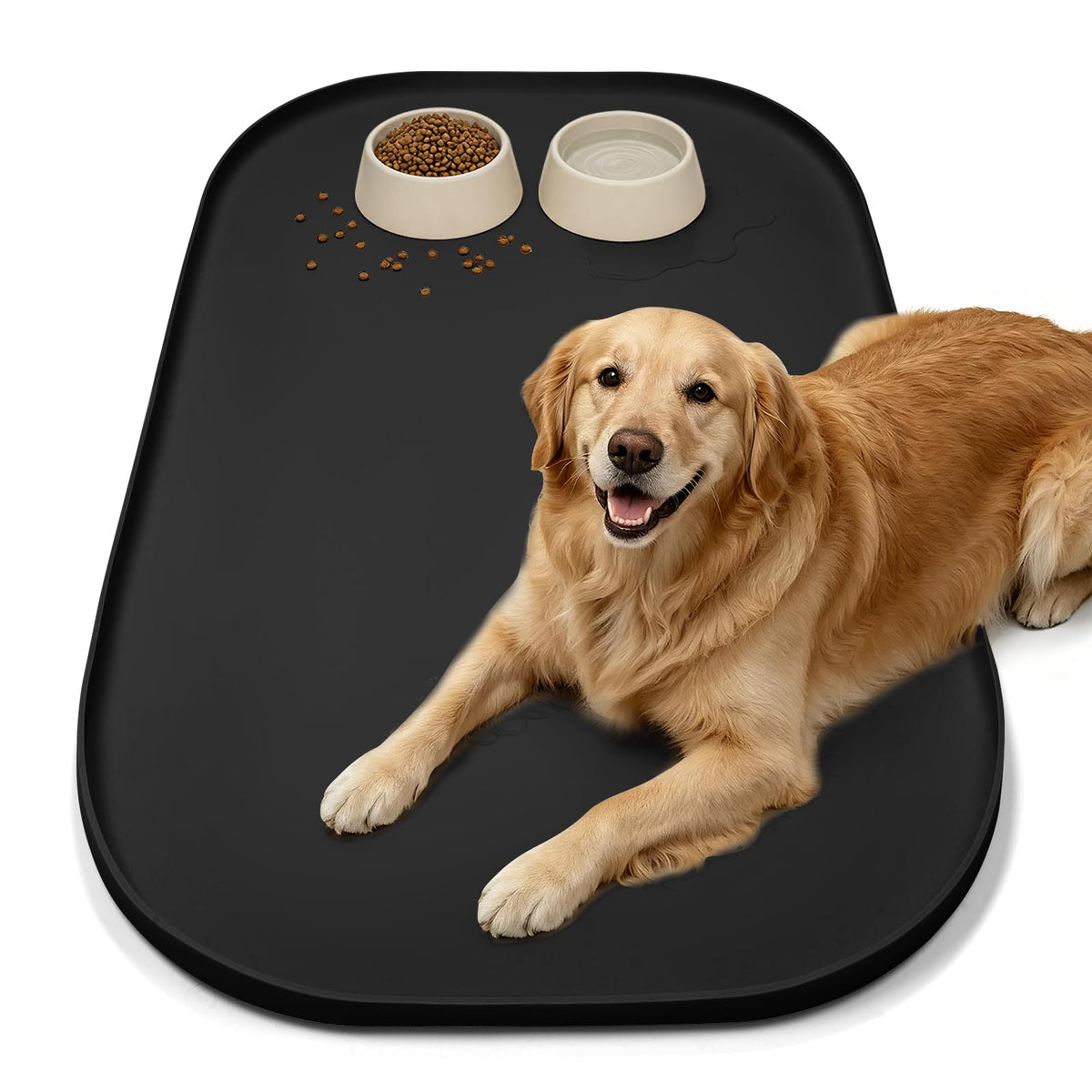 SMILOOL Waterproof Silicone Pet Food Mat with Raised Edge for Dog & Cat | 19" x 12" Non-Slip Pet Feeding Mats with Lip for Food & Water Bowl, Food Grade, Easy Cleaning, Beige