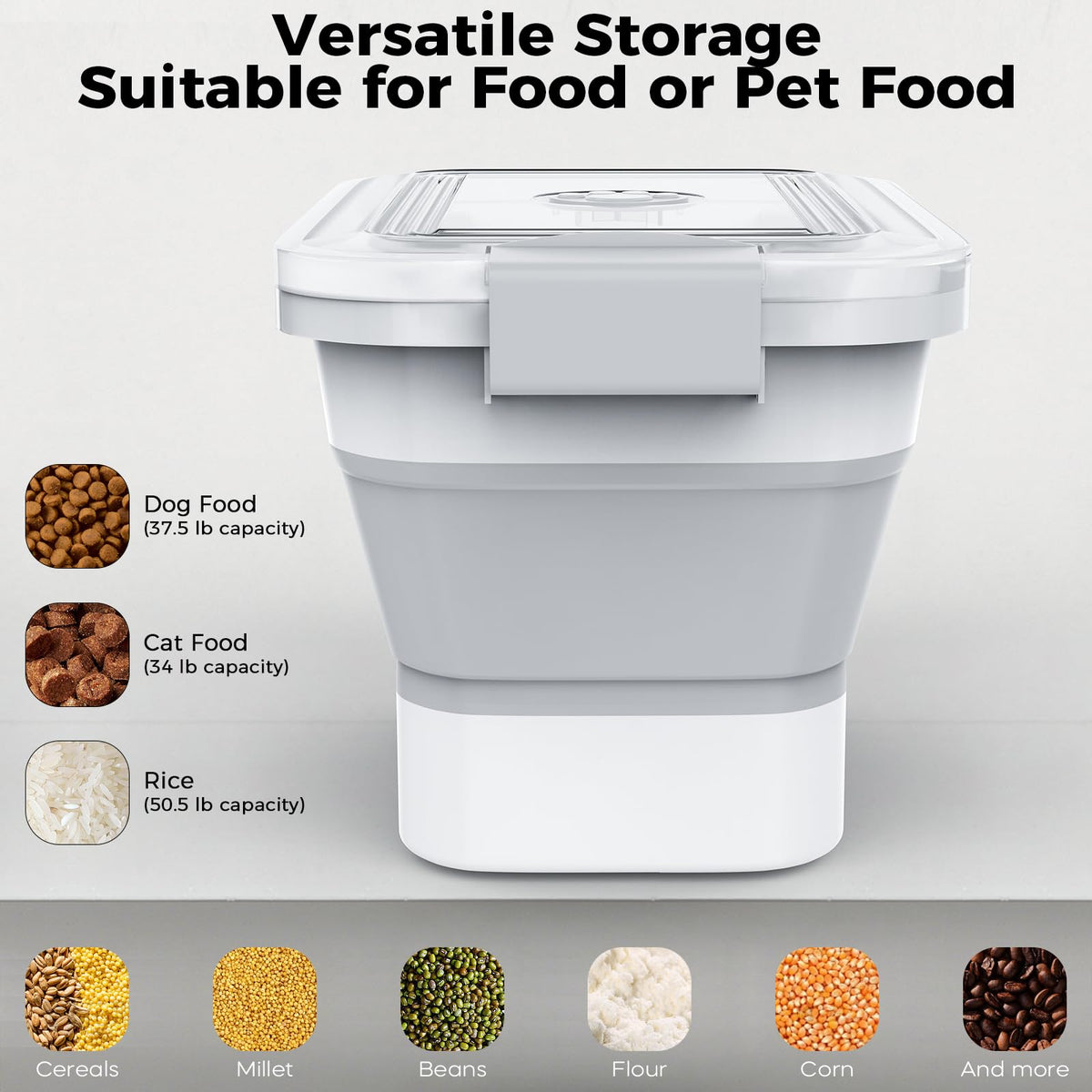 20-23 Lbs Dog Food Storage Container,Collapsible Dog Food Container | Pet Food Storage Container with Transparent Airtight Lid,Multifunctional for Dog Cat,Rice,Flour,Scoop and Small Container