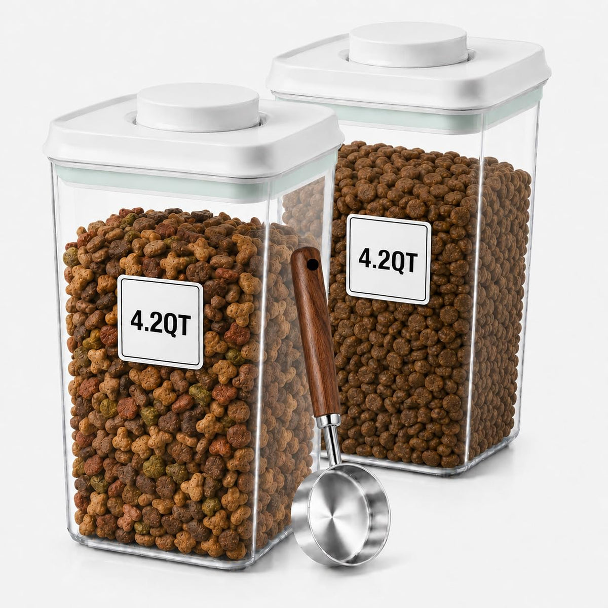 Pet Dog-Cat Airtight Food Storage-Container - 4.2Qt/4L jar with lid and 1/4Cup scoop | Holds 3–5 pounds of dry pet food | BPA-Free