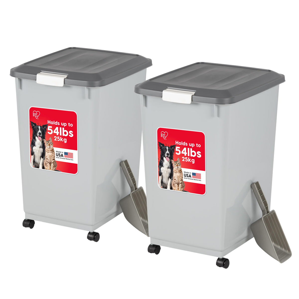 IRIS USA Dog Food Storage Container, 2-Pack, Up to 54 lbs, Black | Made in USA, Comes with Wheels, Airtight Seal, BPA-Free, Bird Seed, Cat food, Cat Litter, Treats, Multi-Pet Use