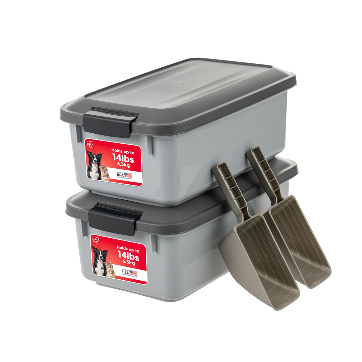 IRIS USA Dog Food Storage Container, 2-Pack, Up to 54 lbs, Black | Made in USA, Comes with Wheels, Airtight Seal, BPA-Free, Bird Seed, Cat food, Cat Litter, Treats, Multi-Pet Use