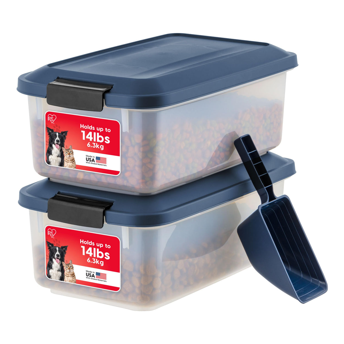IRIS USA Dog Food Storage Container, 2-Pack, Up to 54 lbs, Black | Made in USA, Comes with Wheels, Airtight Seal, BPA-Free, Bird Seed, Cat food, Cat Litter, Treats, Multi-Pet Use