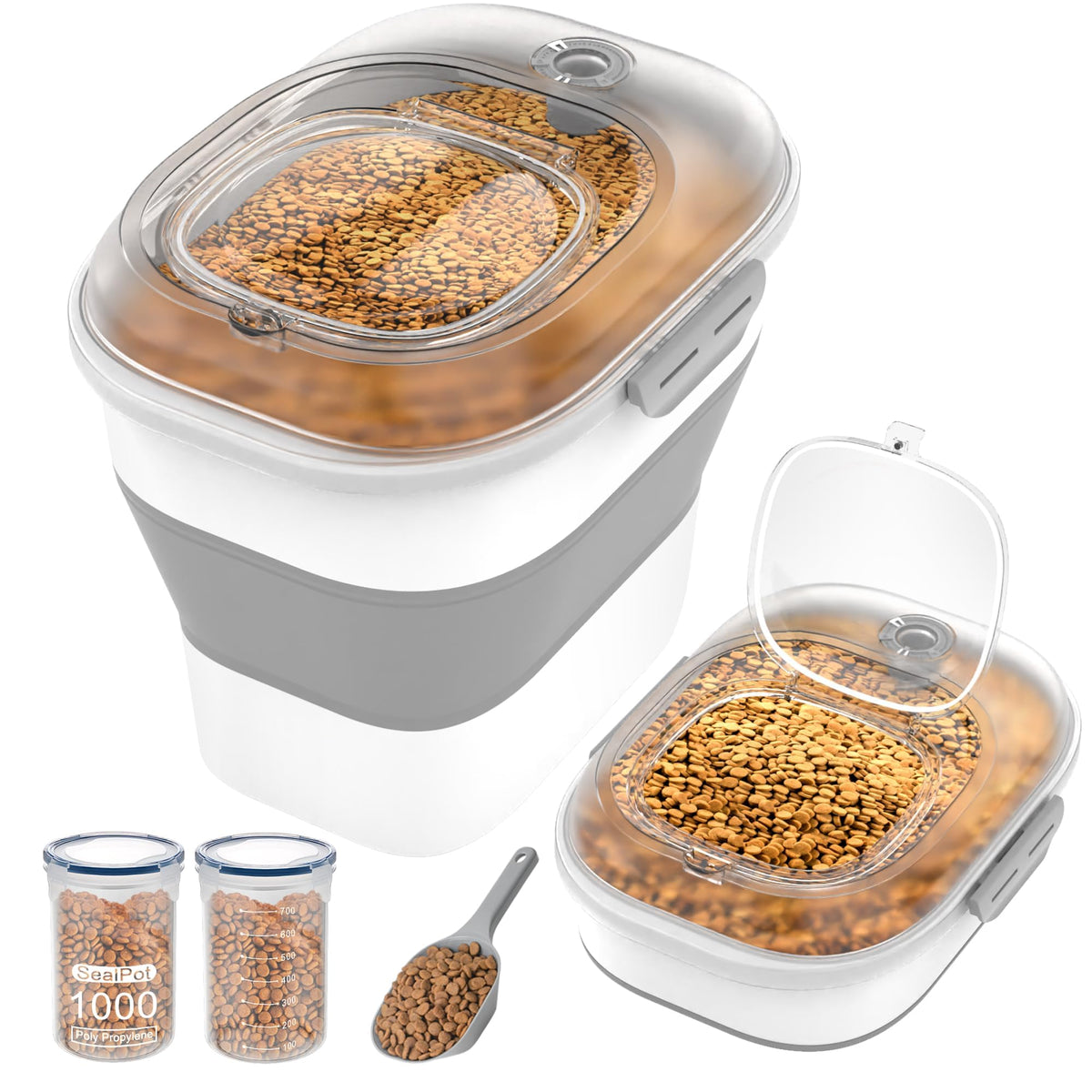 20-23 Lbs Dog Food Storage Container,Collapsible Dog Food Container | Pet Food Storage Container with Transparent Airtight Lid,Multifunctional for Dog Cat,Rice,Flour,Scoop and Small Container